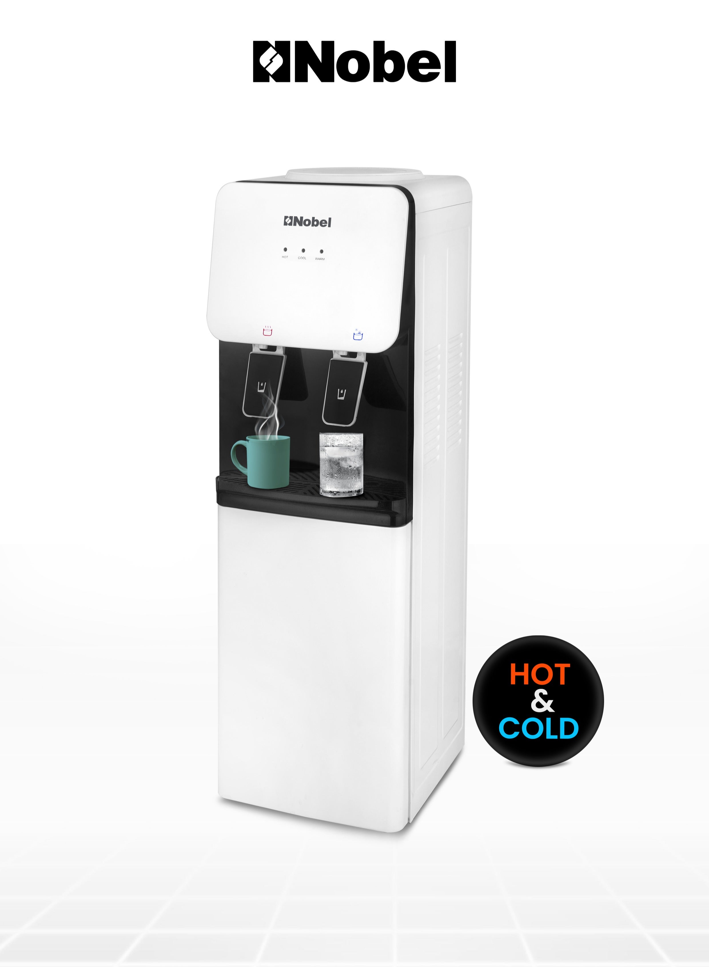 Freestanding Water Dispenser With Hot And Cold Taps, Integrated Storage Cabinet, Efficient Cooling and Heating Capabilities, R134a Compressor 620W NWD1600 White 