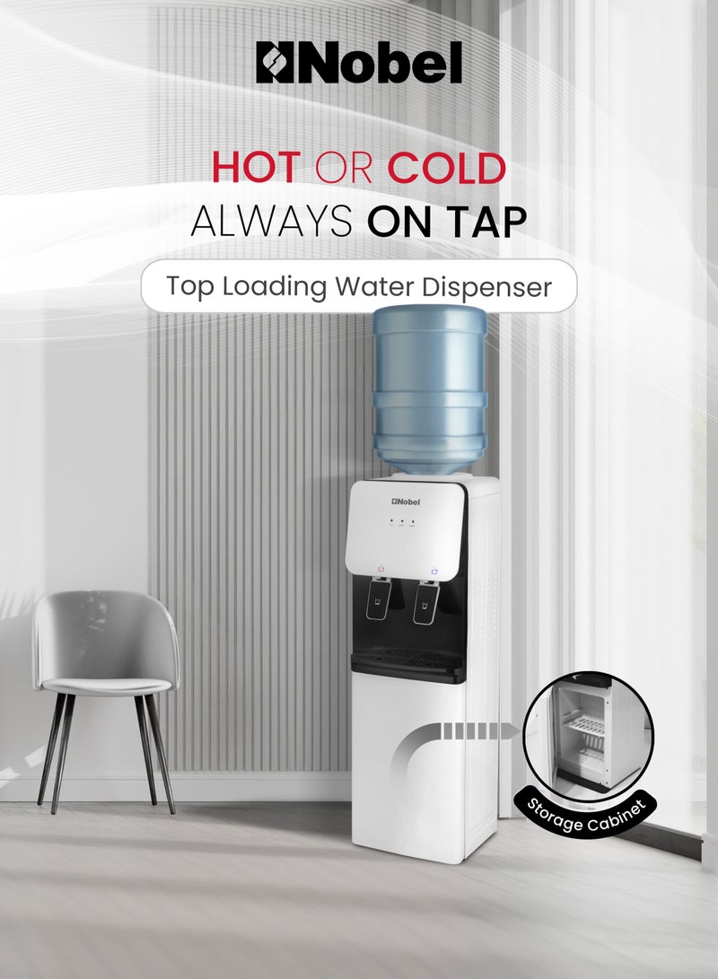 Nobel Freestanding Water Dispenser With Hot And Cold Taps, Integrated Storage Cabinet, Efficient Cooling and Heating Capabilities, R134a Compressor 620W NWD1600 White - Image 2