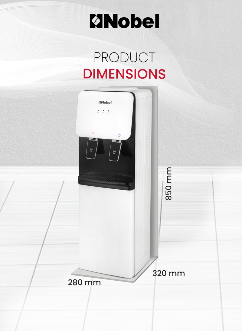 Nobel Freestanding Water Dispenser With Hot And Cold Taps, Integrated Storage Cabinet, Efficient Cooling and Heating Capabilities, R134a Compressor 620W NWD1600 White - Image 5