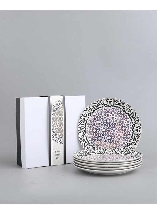 نيو فلام طقم أطباق حلوى مكون من 6 قطع من البورسلين بتصميمات مزخرفة متنوعة - Image 1