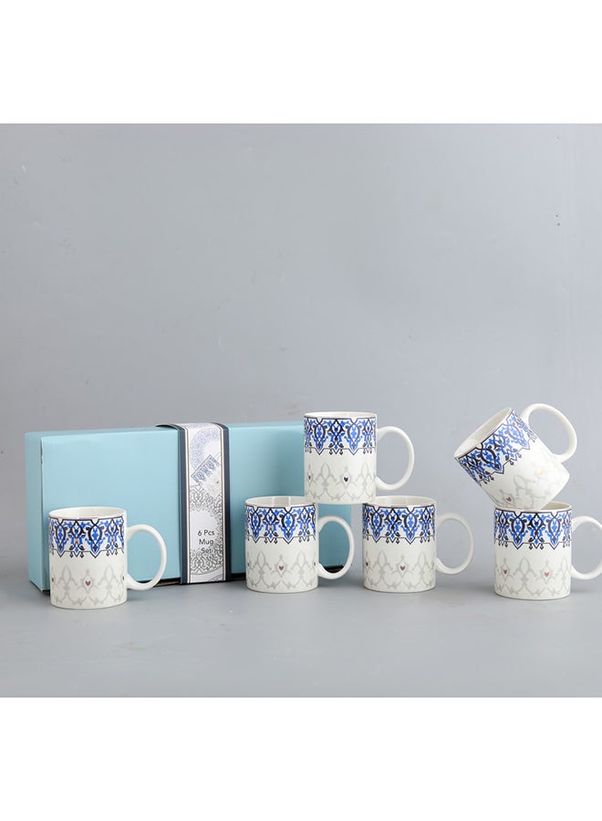 نيو فلام طقم أكواب شاي بورسلين 6 قطع مزينة بتصميم ملون متنوع - Image 1