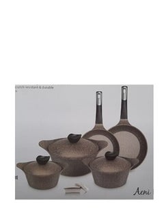 Neoflam Aeni Cooking Set 10Pcs Coffe Brown Marble+2 Silicon Spoone Coffe Brown  - Image 1