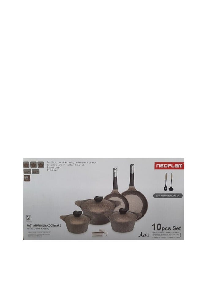 نيو فلام طقم طهي إيني 10 قطع من الرخام البني والقهوة + 2 ملعقة سيليكون - Image 2