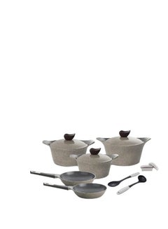 Neoflam Aeni Cooking Set 10Pcs Warm Marble+2 Silicon Spoone Warm Marble  - Image 1
