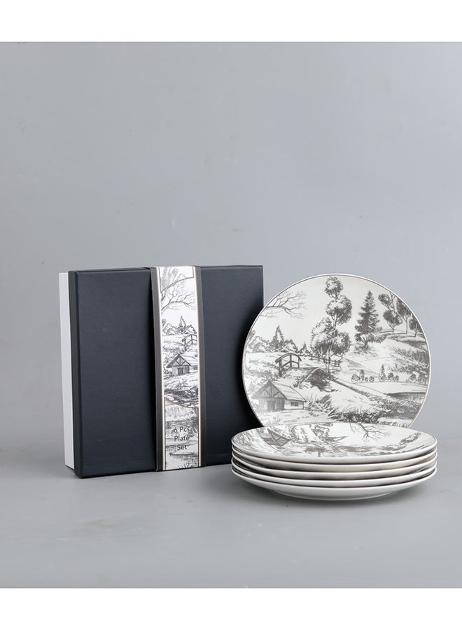 نيو فلام طقم أطباق حلوى مكون من 6 قطع من البورسلين بتصميم مزخرف متنوع - Image 1