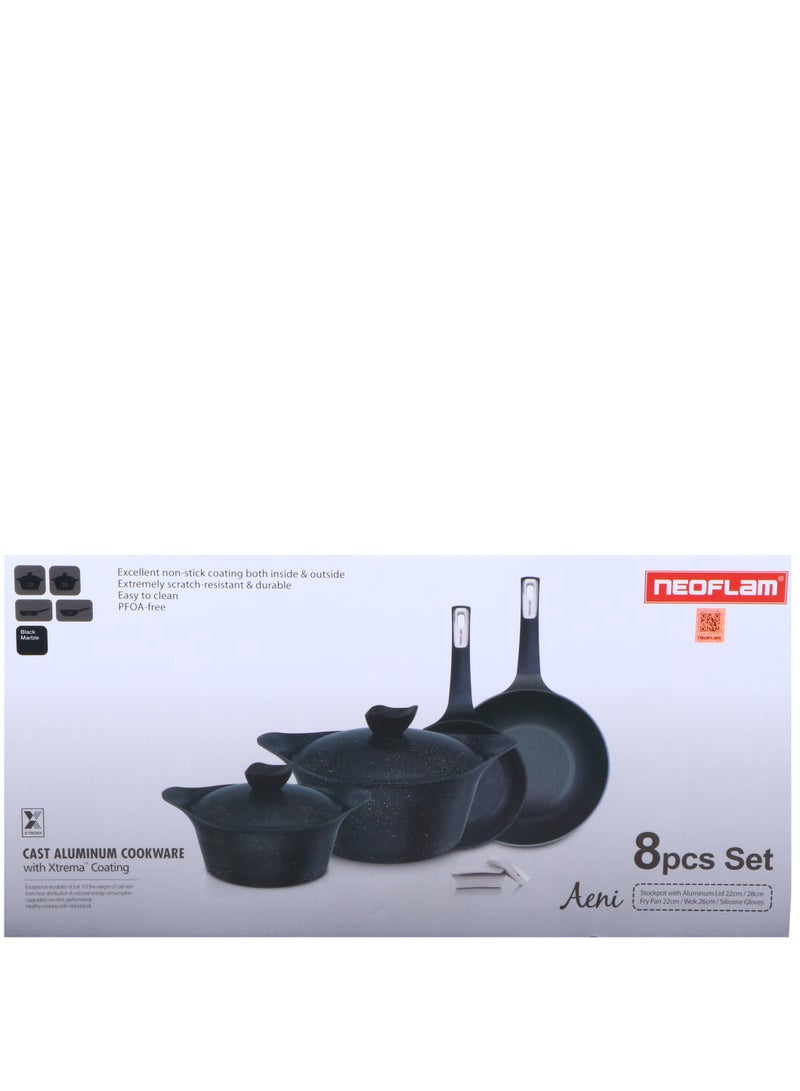 Neoflam Aeni Cooking Set 8Pcs Black Marble طقم طهي إيني 8 قطع رخام أسود Black Marble - Image 2