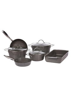 Neoflam Chef Master Cookware Set 10Pcs Glass Lid(Stainless Steel Frame) Non Stick Marble Coating Induction Suitable For All Stove Kind Gray Marble Gray Marble 