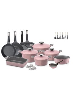 Neoflam Pote Cookware Set 25 Pcs Non Stick Marble Coating Integrated Handle Modern Design Pink Marble Color Pink Marble 