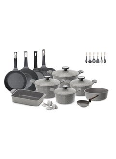 Neoflam Neoflam Pote Cookware Set 25 Pcs Non Stick Marble Coating Integrated Handle Modern Design Gray Marble Color Gray Marble 
