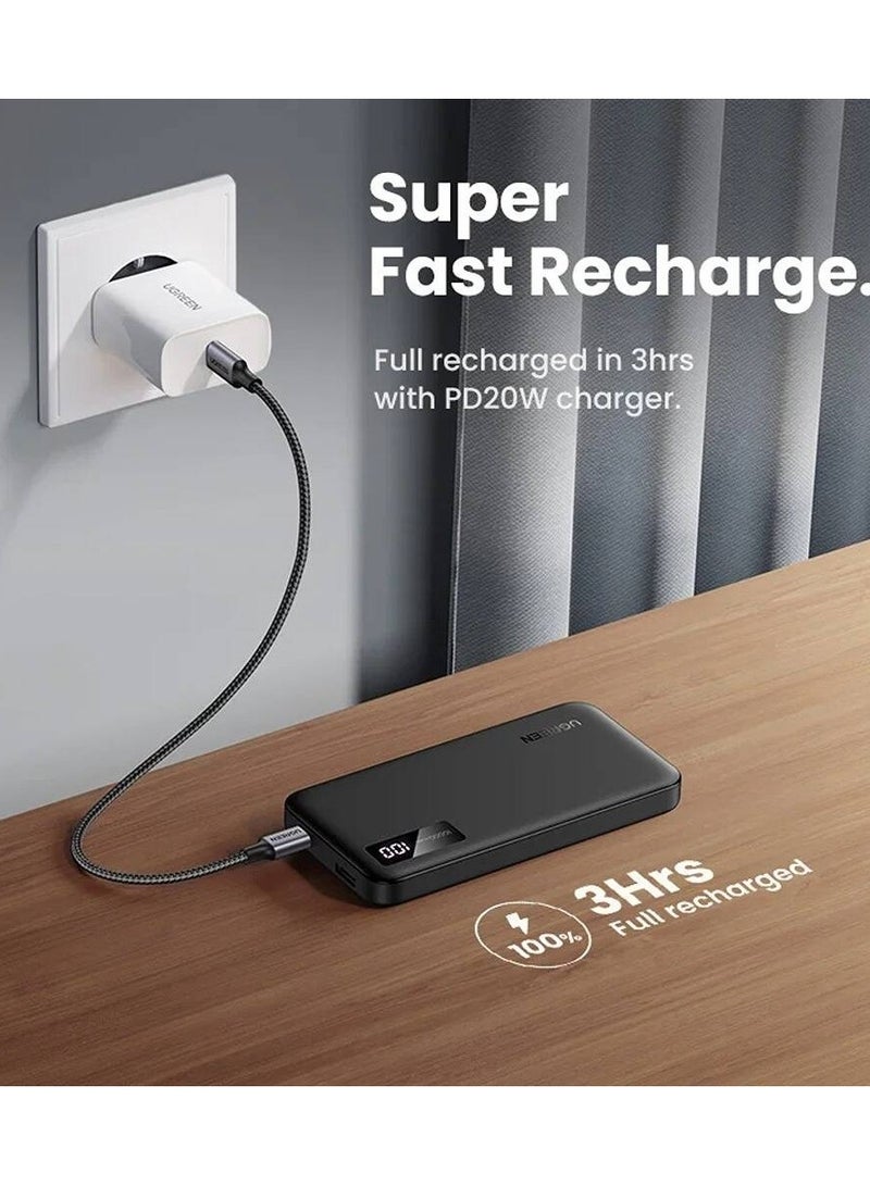Ugreen 10000 mAh Power Bank Two-Way Fast Charging USB-C Port and USB Port - Black  - Image 3