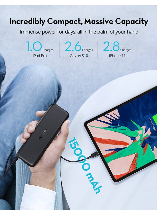 RAVPOWER - 15000 mAh RP-PB203 PD Pioneer 30W 2-Port Power Bank With LED Display Black - Image 1