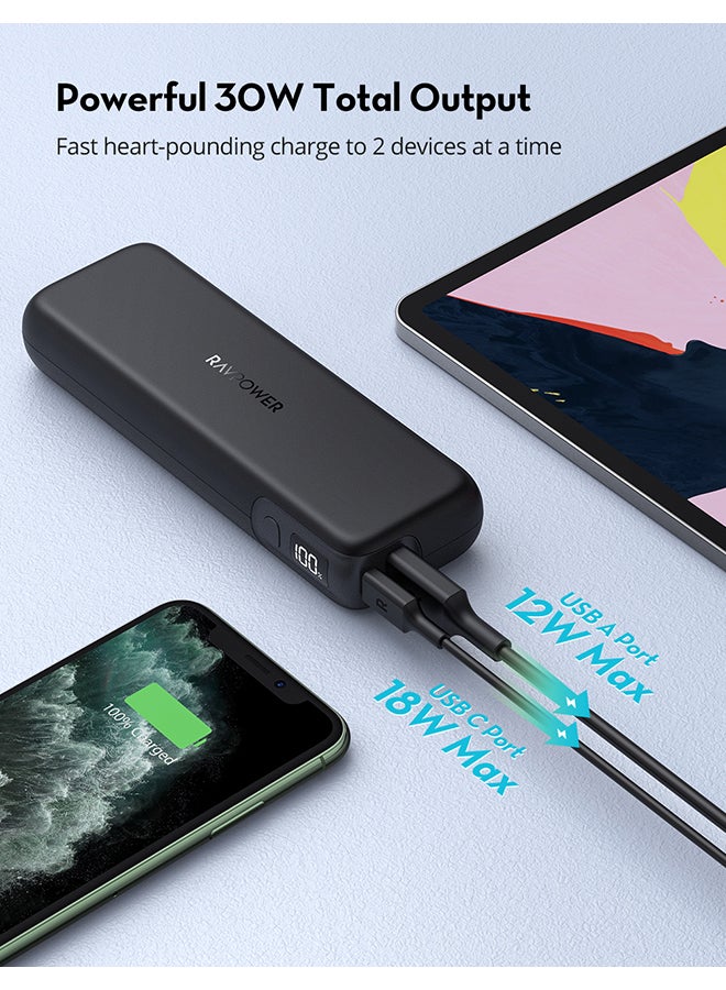 RAVPOWER - 15000 mAh RP-PB203 PD Pioneer 30W 2-Port Power Bank With LED Display Black - Image 1