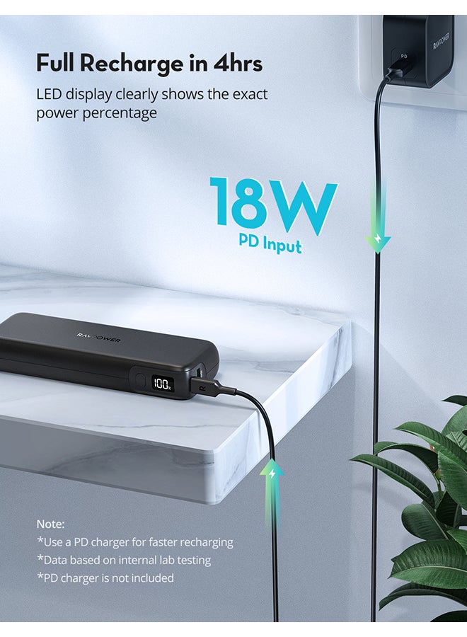 RAVPOWER - 15000 mAh RP-PB203 PD Pioneer 30W 2-Port Power Bank With LED Display Black - Image 1