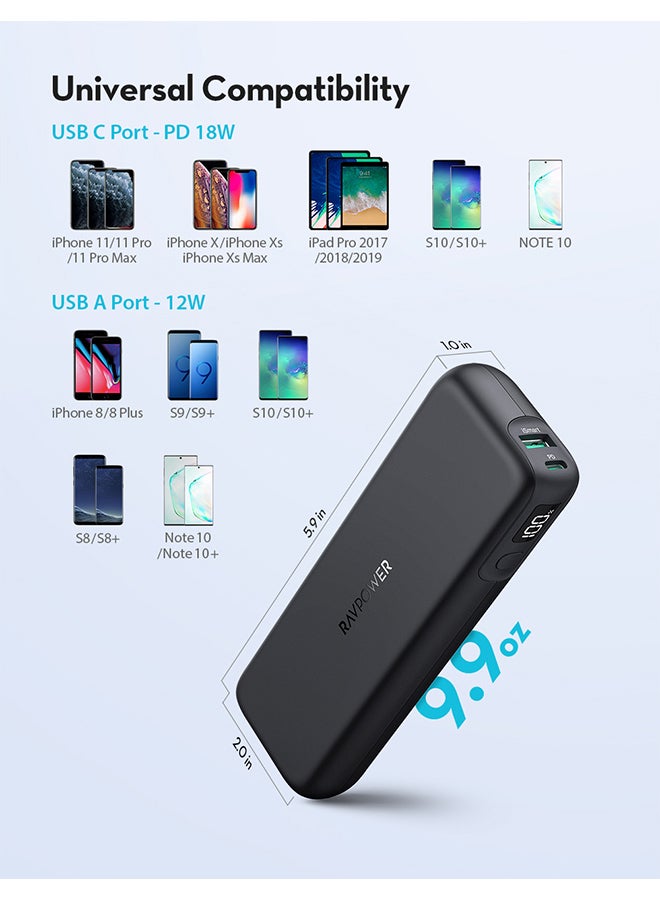 RAVPOWER - 15000 mAh RP-PB203 PD Pioneer 30W 2-Port Power Bank With LED Display Black - Image 1