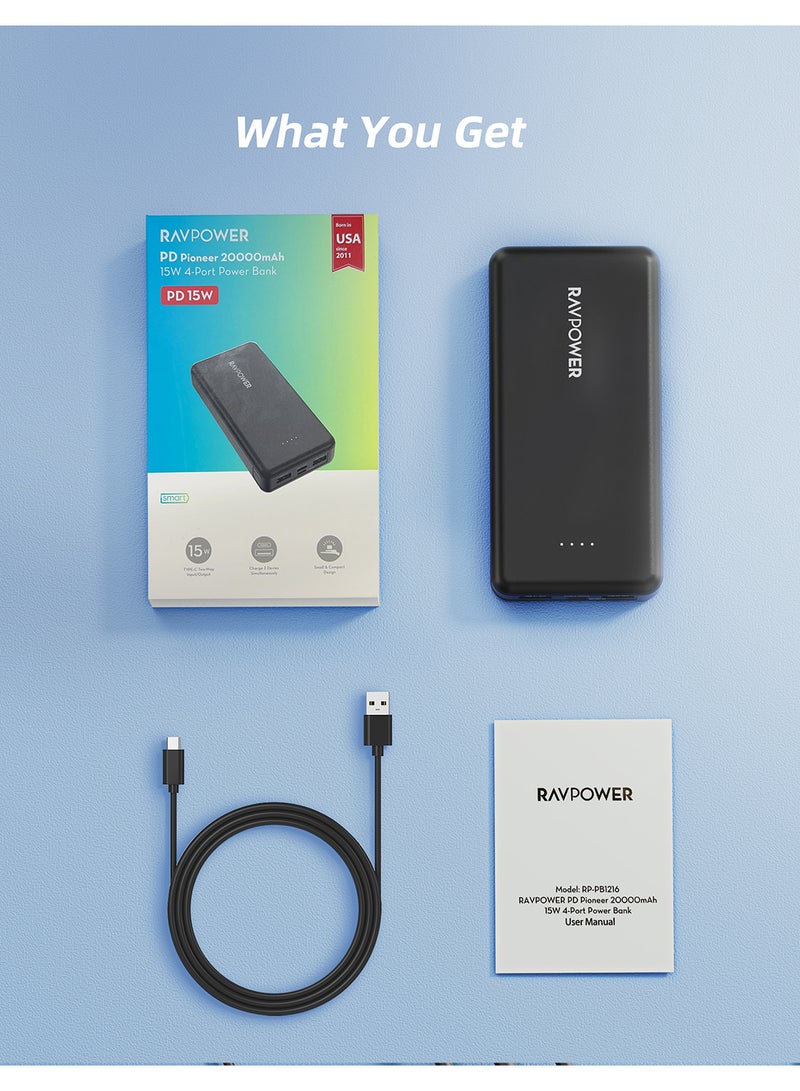 RAVPOWER - 20000 mAh RP-PB1216 15W 4-Port Power Bank Black - Image 1