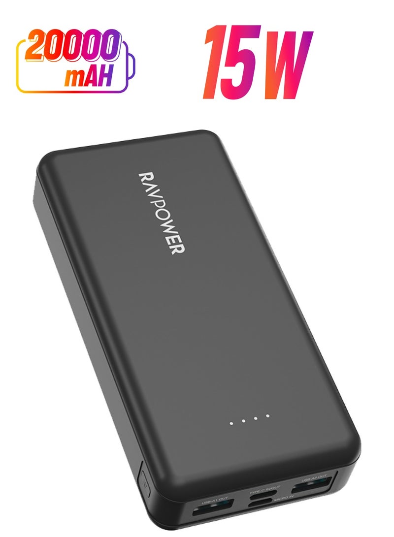 RAVPOWER 20000 mAh RP-PB1216 15W 4-Port Power Bank Black  - Image 1