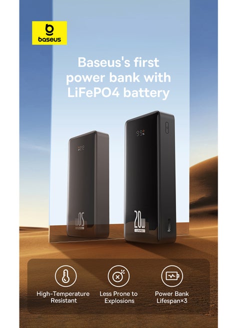 18400 mAh LiFePO4 Digital Display Power Bank 18400mAh 20W Cluster (With Simple Series Charging Cable USB To Type-C 3A 0.3M) Black