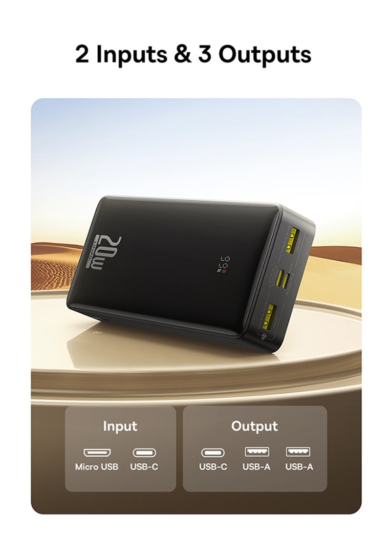 18400 mAh LiFePO4 Digital Display Power Bank 18400mAh 20W Cluster (With Simple Series Charging Cable USB To Type-C 3A 0.3M) Black
