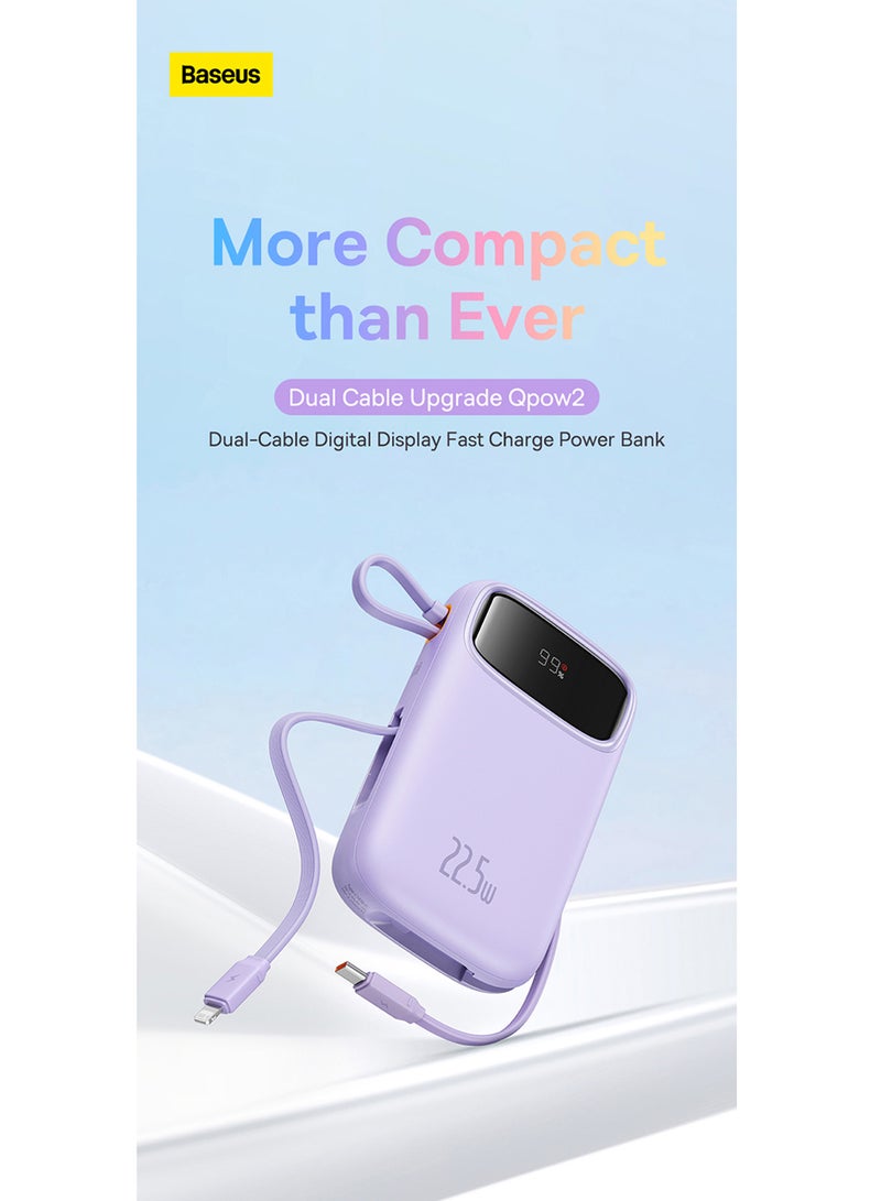 Baseus 20000 mAh OS Qpow2 Dual-Cable Digital Display Fast Charge Power Bank 22.5W Nebula Purple (With: Simple Charging Cable Type-C 3A 0.3M) White  - Image 1