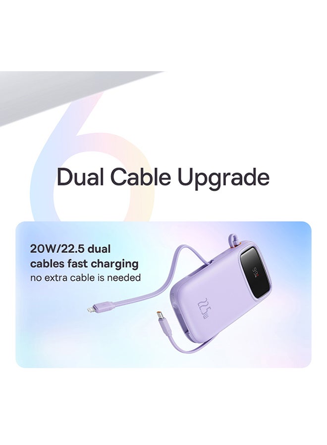 Baseus 20000 mAh OS Qpow2 Dual-Cable Digital Display Fast Charge Power Bank 22.5W Nebula Purple (With: Simple Charging Cable Type-C 3A 0.3M) White  - Image 2