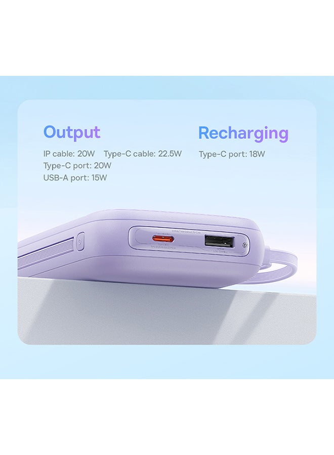 Baseus 20000 mAh OS Qpow2 Dual-Cable Digital Display Fast Charge Power Bank 22.5W Nebula Purple (With: Simple Charging Cable Type-C 3A 0.3M) White  - Image 5