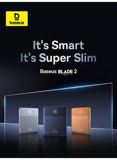 بنك طاقة OS Blade2 سريع الشحن مع شاشة رقمية إصدار ذكي 65 وات Horizon Sliver (مع كابل شحن سريع من Baseus Mini White Series Type-C إلى Type-C 100 وات (20 فولت/5 أمبير) 50 سم)
