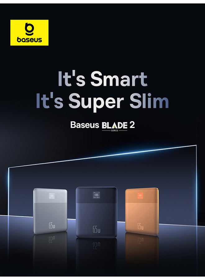 بيسوس - بنك طاقة OS Blade2 سريع الشحن مع شاشة رقمية إصدار ذكي 65 وات Horizon Sliver (مع كابل شحن سريع من Baseus Mini White Series Type-C إلى Type-C 100 وات (20 فولت/5 أمبير) 50 سم) - Image 1