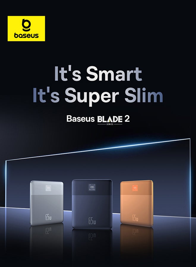 بيسوس OS Blade2 Fast-Charging Power Bank With Digital Display Intelligent Edition 65W Mariana Blue (With Baseus Mini White Series Fast-Charging Cable Type-C to Type-C 100W (20V/5A) 50cm Black) White - Image 1