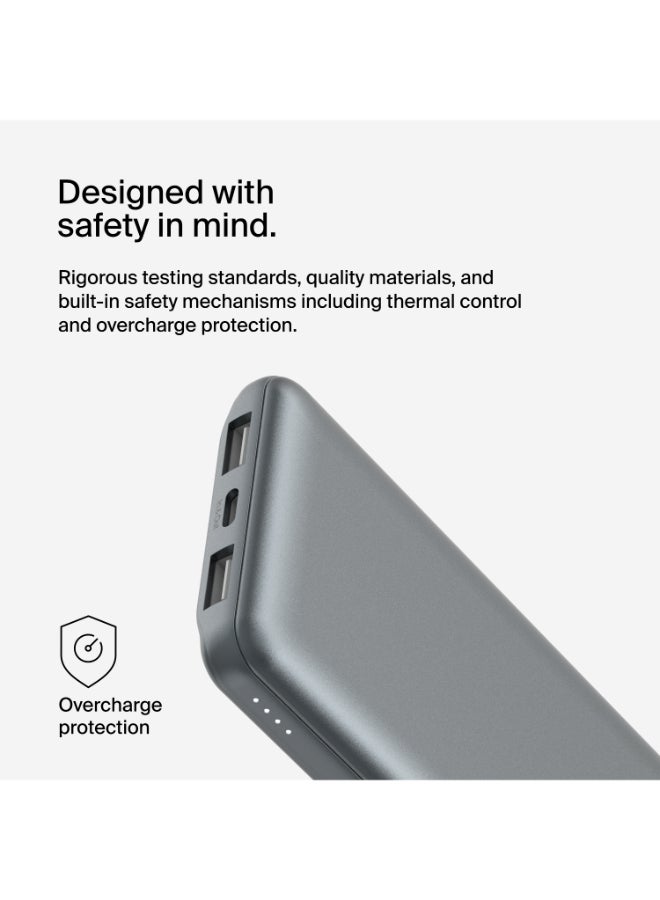 belkin 10000 mAh BoostCharge Power Bank - 15W Fast Charger 1x USB C, 2x USB A ports For Apple iPhone 16/15 Or Older, Google, Samsung, Huawei, iPad Pro/iPad Mini - Grey - Image 5