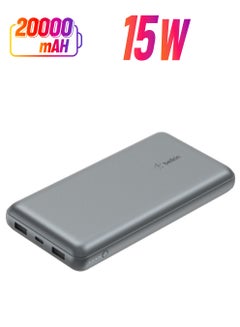 belkin 20000 mAh BoostCharge Pro Power Bank 20K - Battery Pack w/ USB-C & USB-A Ports, 15Watts Output Power, Portable Charger for iPhone 15, 14, 13, 12, iPad Pro, Galaxy S24, S24 Ultra, S24+ Space Grey  - Image 1