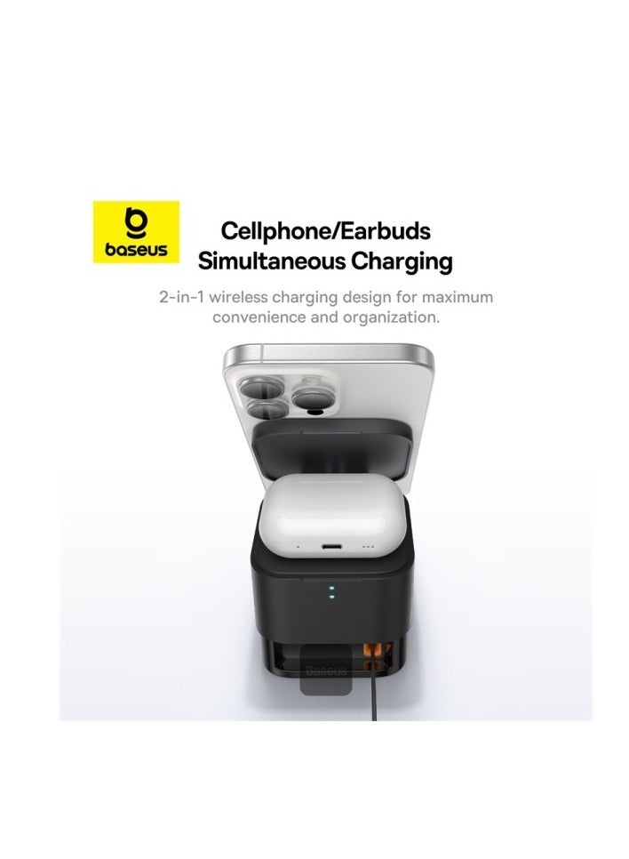 بيسوس شاحن لاسلكي مغناطيسي 2 في 1 من ماج برو | حامل شاحن سريع بقوة 25 وات لهاتف آيفون وسماعات إيربودز مع مخرج USB-C لشاحن iWatch - Image 5