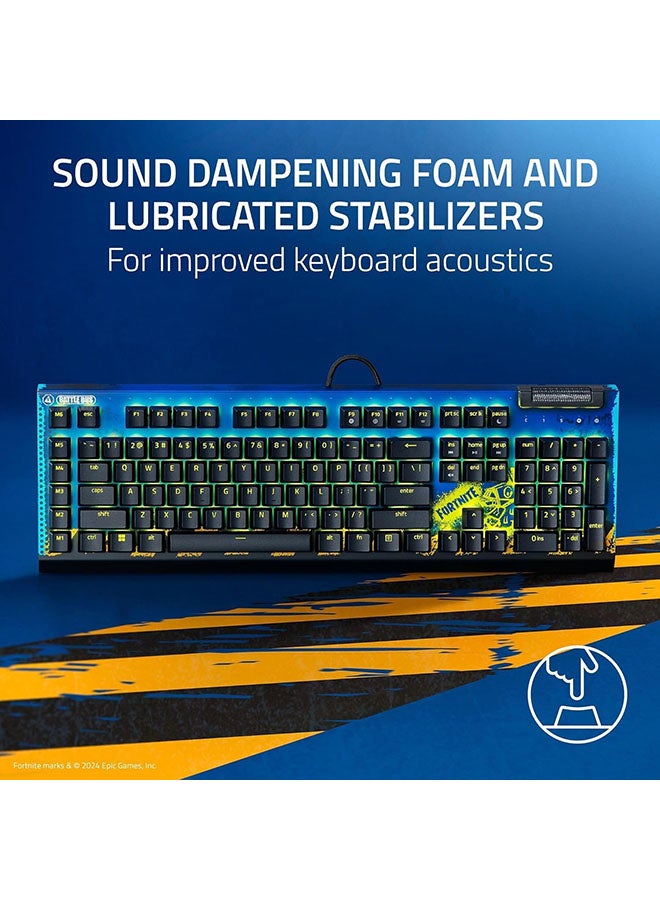 RAZER - Razer BlackWidow V4 X Mechanical Gaming Keyboard: Yellow Switches Linear & Silent - 6 Macro Keys - Chroma RGB - Doubleshot ABS Keycaps - Sound Dampening & Stabilizers - Fortnite Edition - Image 1