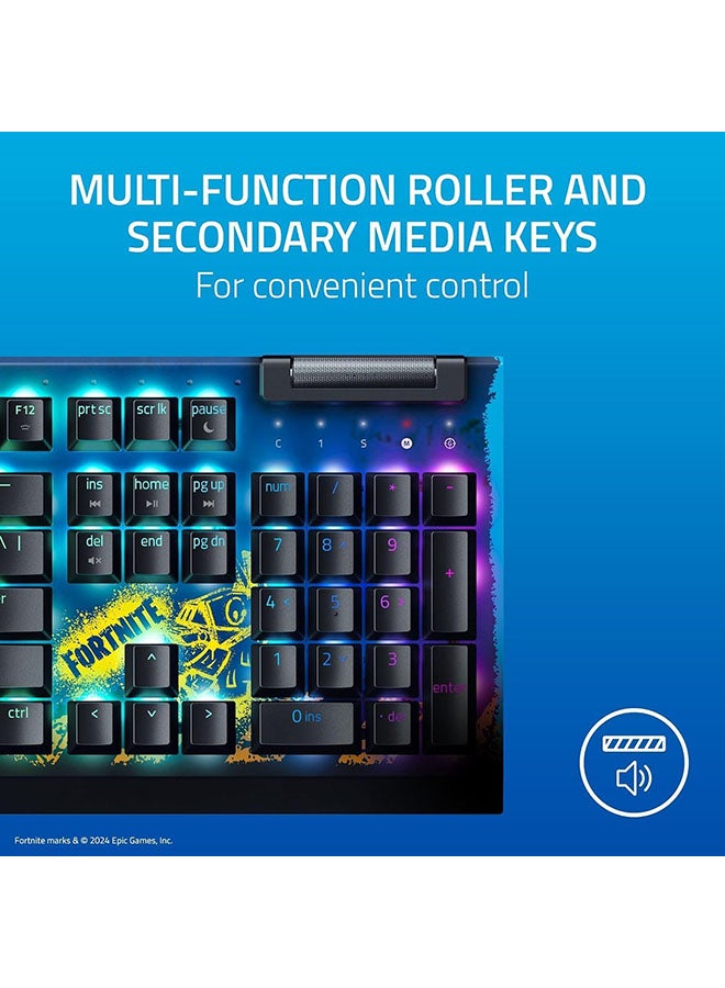 RAZER - Razer BlackWidow V4 X Mechanical Gaming Keyboard: Yellow Switches Linear & Silent - 6 Macro Keys - Chroma RGB - Doubleshot ABS Keycaps - Sound Dampening & Stabilizers - Fortnite Edition - Image 1