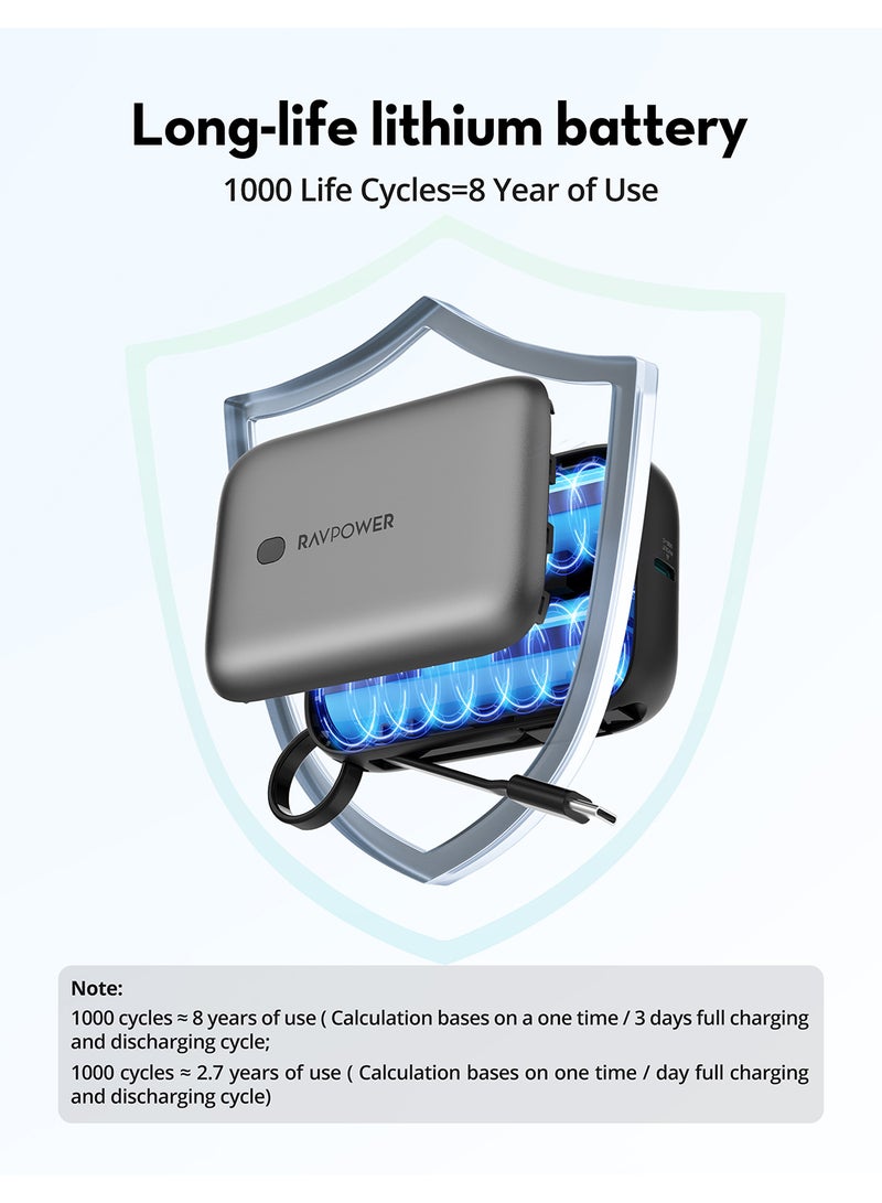 راف باور - بنك الطاقة PD20W مع كابل Type-C مدمج - Image 1