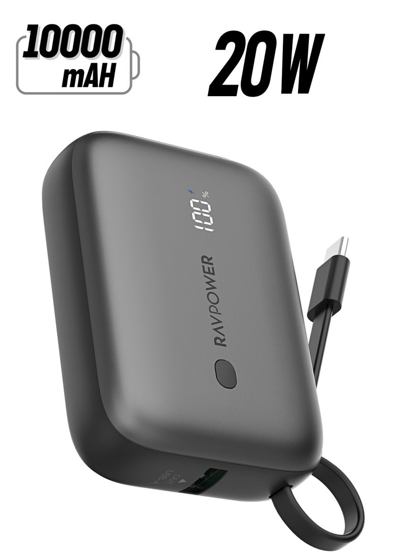RAVPOWER 10000 mAh PD20W Power Bank Build-In Type-C Cable Grey  - Image 1