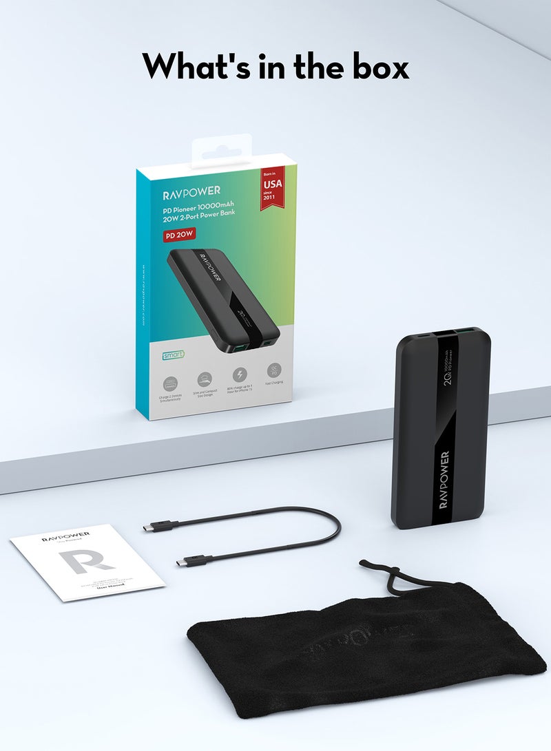 RAVPOWER - 10000 mAh PD20W 2-Port Power Bank Black - Image 1