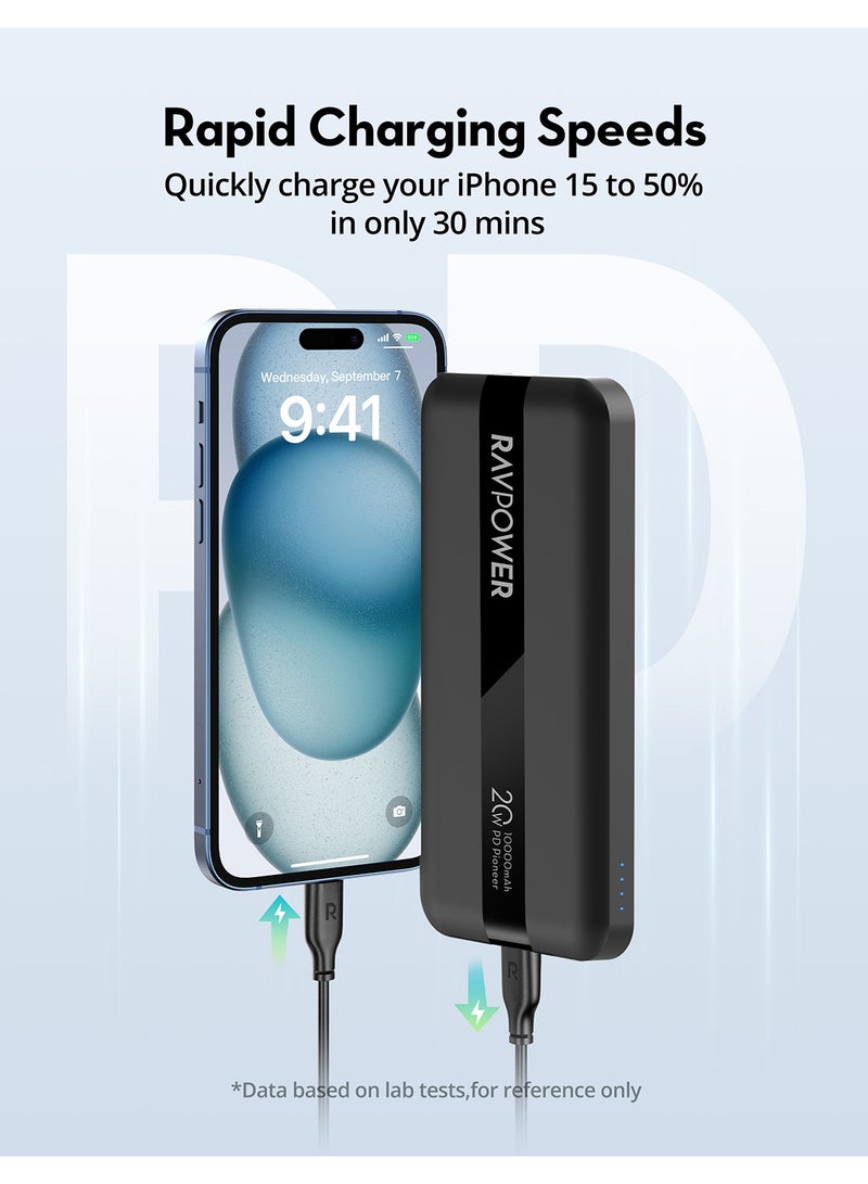 RAVPOWER - 10000 mAh PD20W 2-Port Power Bank Black - Image 1
