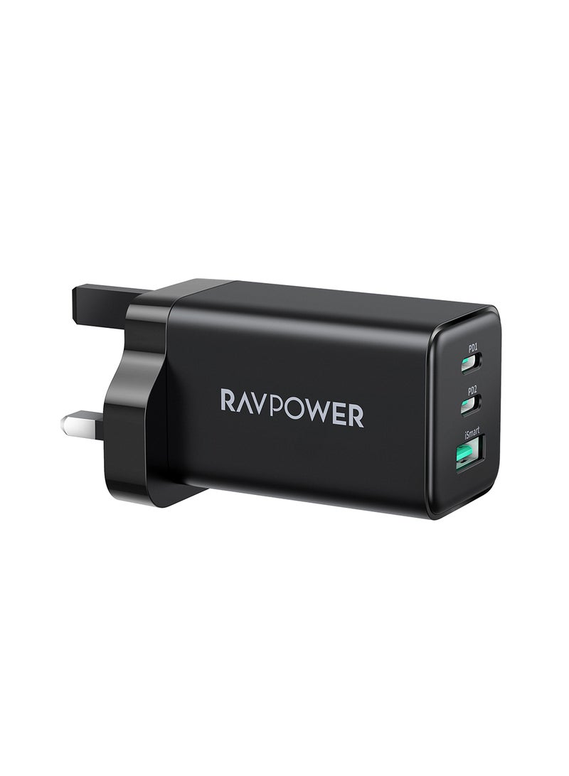 RAVPOWER - RP-PC172 PD Pioneer 65W 3-Port Wall Charger UK Black - Image 1
