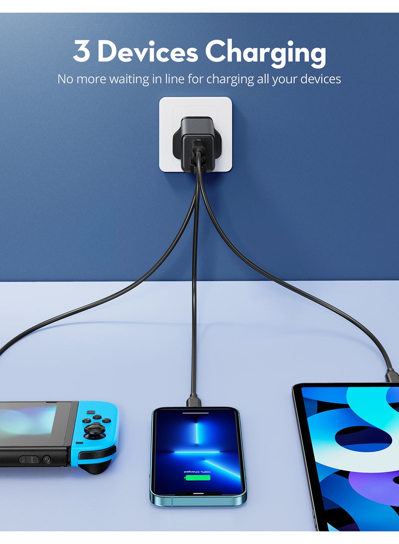 RAVPOWER - RP-PC172 PD Pioneer 65W 3-Port Wall Charger UK Black - Image 1