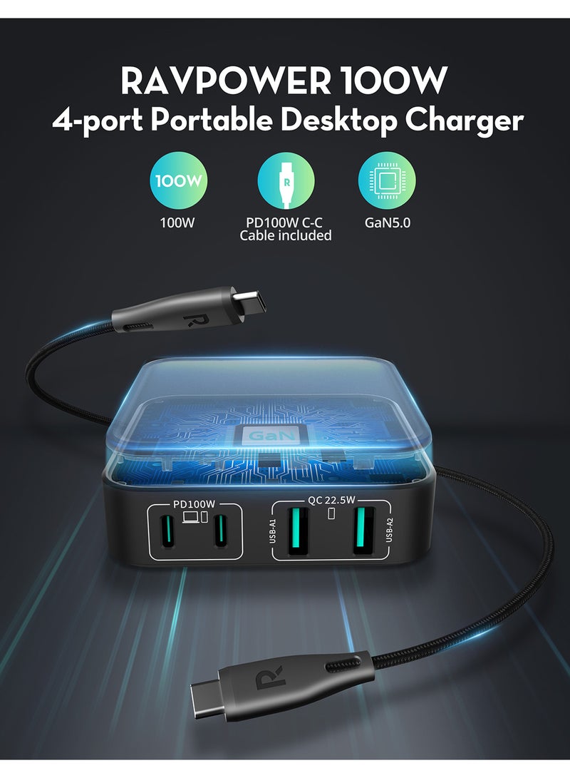 راف باور شاحن سطح المكتب RP-PC1042 GaN PD 100W بأربعة منافذ - Image 2