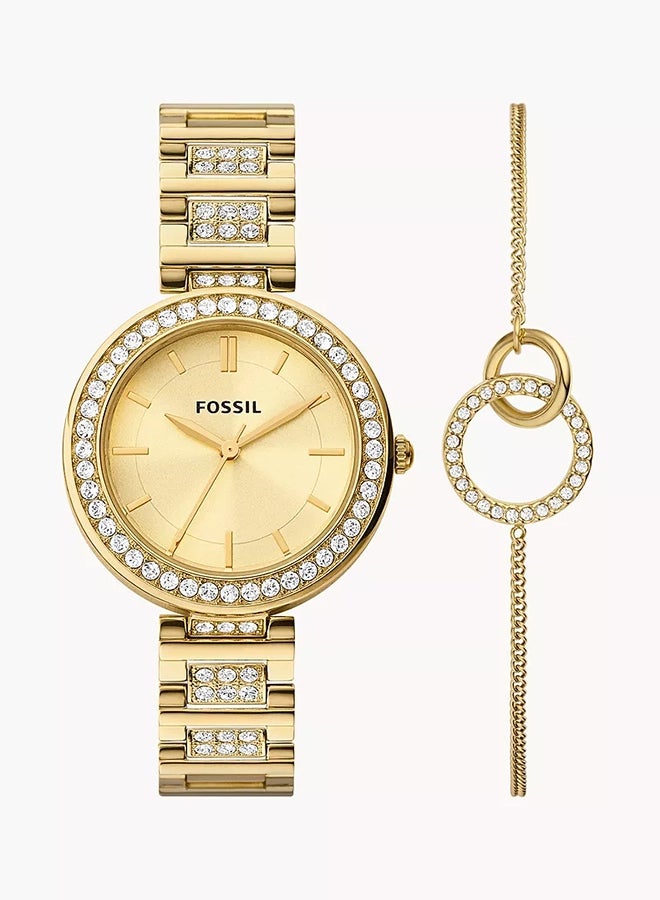 FOSSIL Women's Karli Three-Hand Gold-Tone Stainless Steel Watch and Bracelet Box Set - BQ3903SET  - Image 1