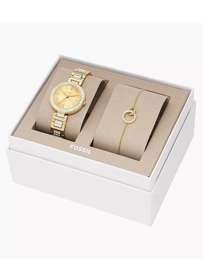 FOSSIL Women's Karli Three-Hand Gold-Tone Stainless Steel Watch and Bracelet Box Set - BQ3903SET  - Image 5