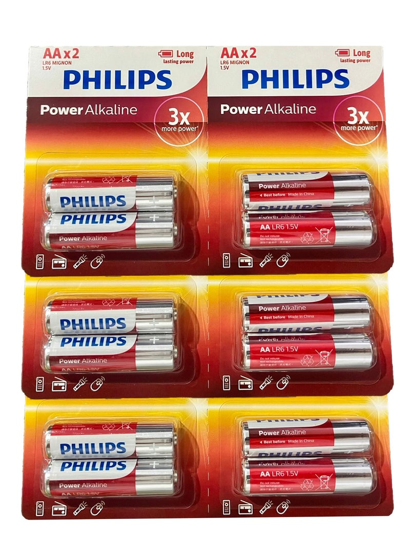 Philips Power Alkaline AA x2 LR6 Mignon 1.5v Pack of 12 Orange