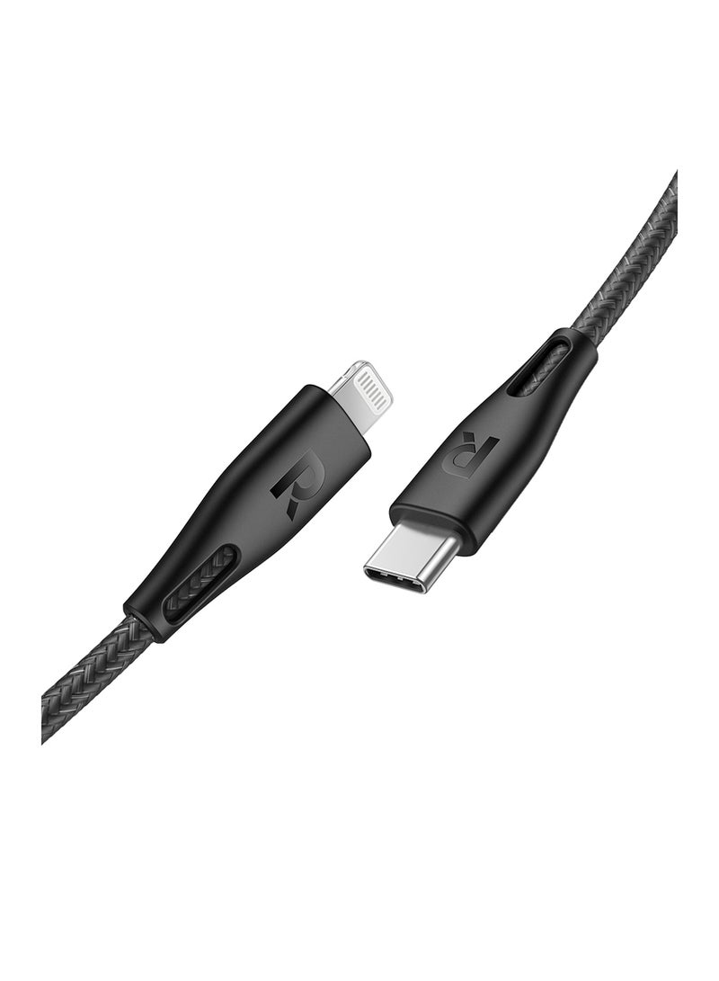 RAVPOWER RP-CB1018 Type-C To Lightning Cable 2M Nylon Black - Image 1