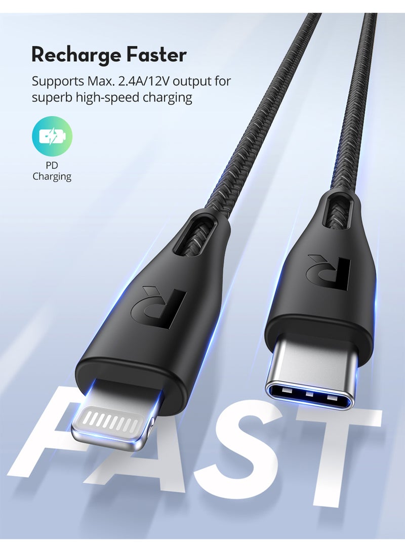 RAVPOWER RP-CB1018 Type-C To Lightning Cable 2M Nylon Black - Image 3