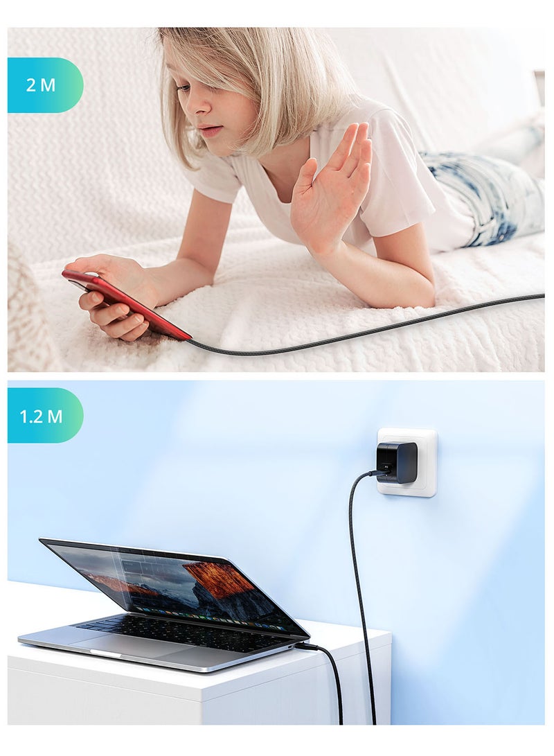 RAVPOWER - RP-CB1029 60W Fast Charging Nylon Braid Global Version Type-C To C Cable 1.2M Black - Image 1