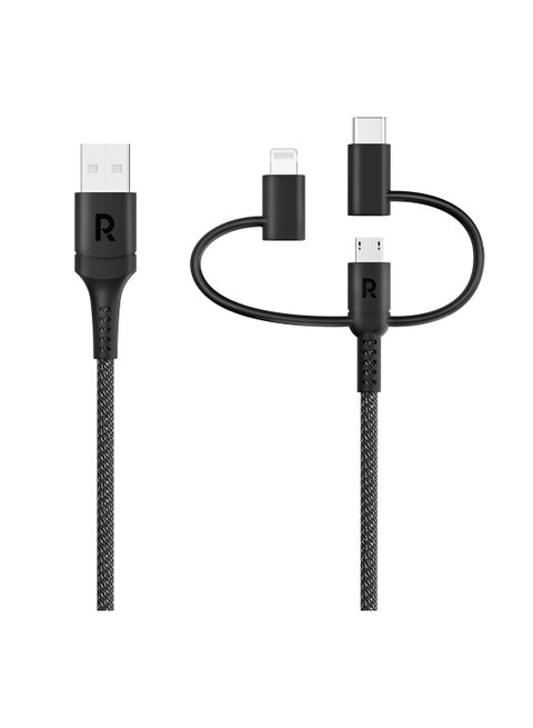 RP-CB1033 3 In 1 Cable A To Micro+Type C+Lightning Black