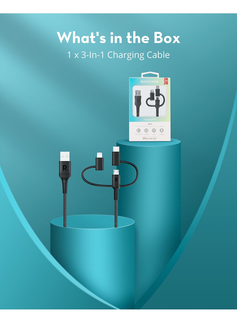 RAVPOWER - RP-CB1033 3 In 1 Cable A To Micro+Type C+Lightning Black - Image 1
