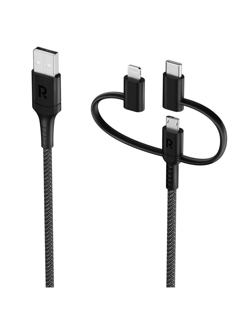 RAVPOWER - RP-CB1033 3 In 1 Cable A To Micro+Type C+Lightning Black - Image 1