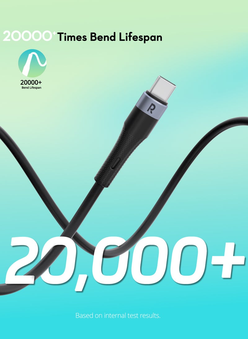 RAVPOWER 60W Silicone C-C Cable 1.2M Black  - Image 4